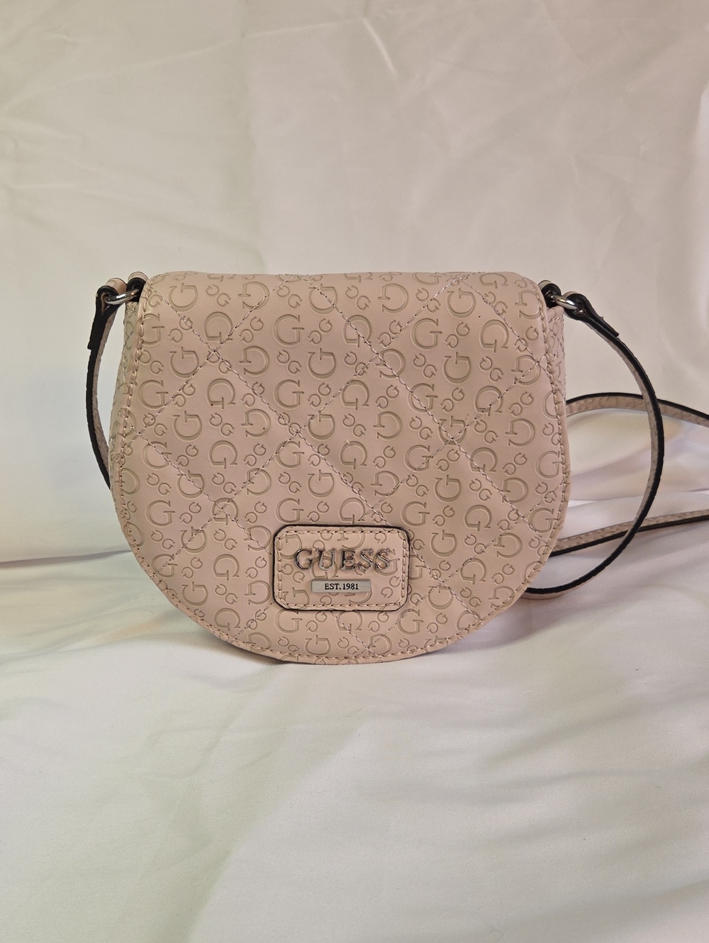GUESS Light Beige Quilted Logo Crossbody Bag